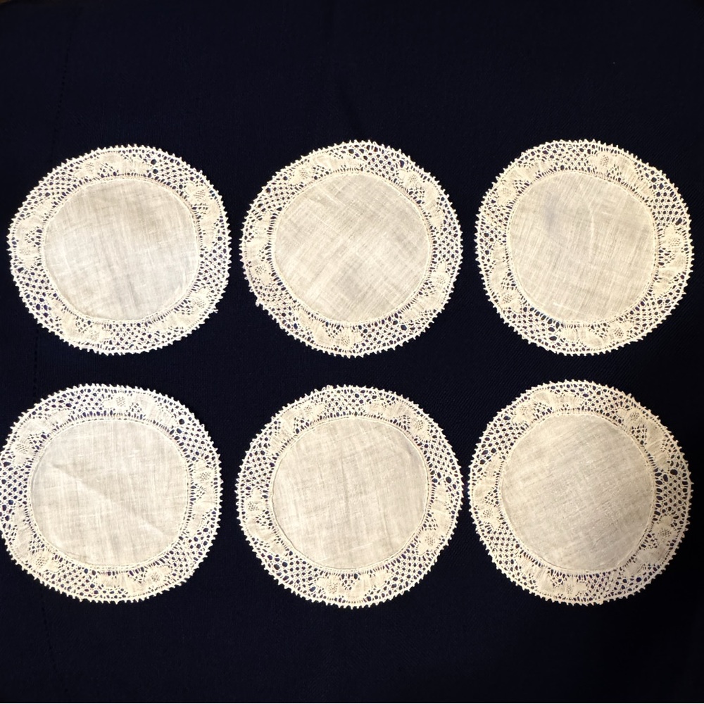 Six Antique Belgian Handmade Bobbin Lace Rounds